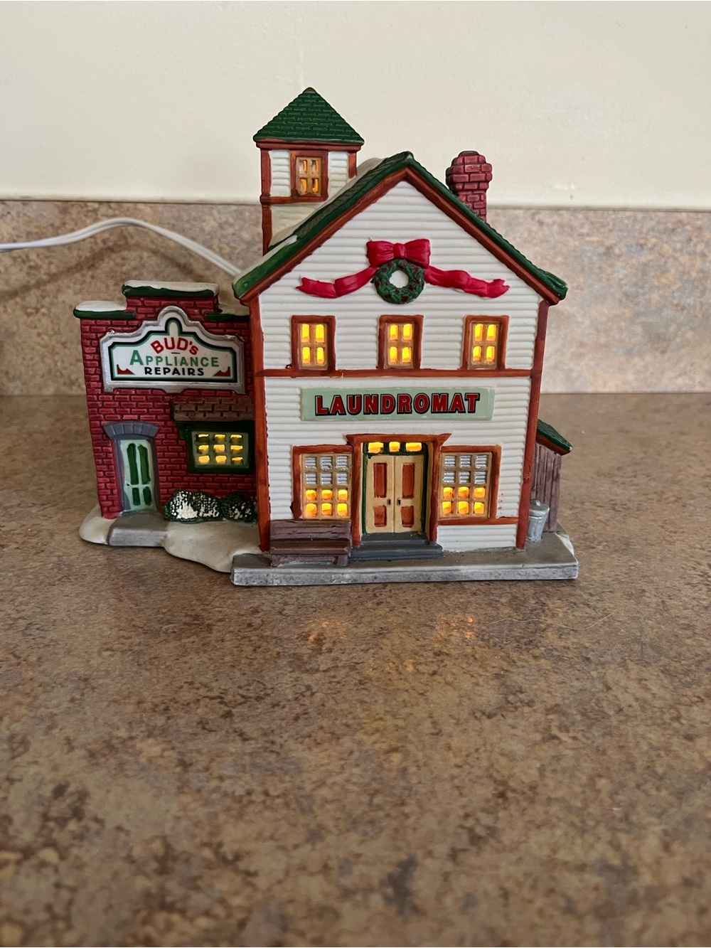 Bud's Appliance Repairs Laundromat Christmas Village House | Christmas Village
